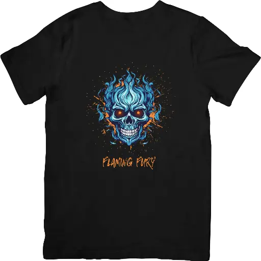 Flaming Fury half black t-shirt